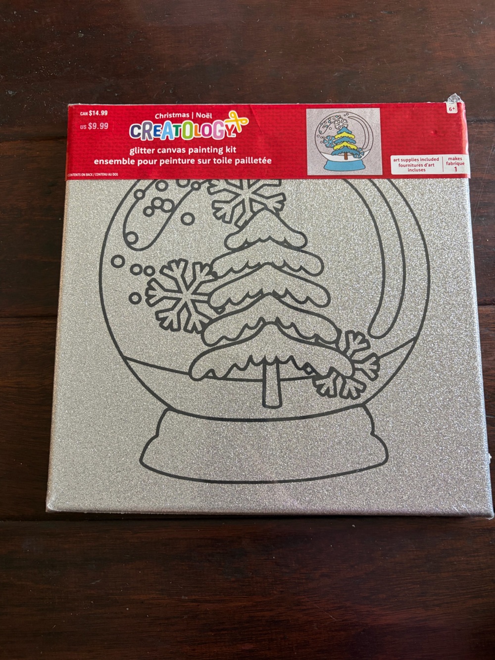 Glitter Canvas Holiday Painting Kit - Silver Snow Globe Design